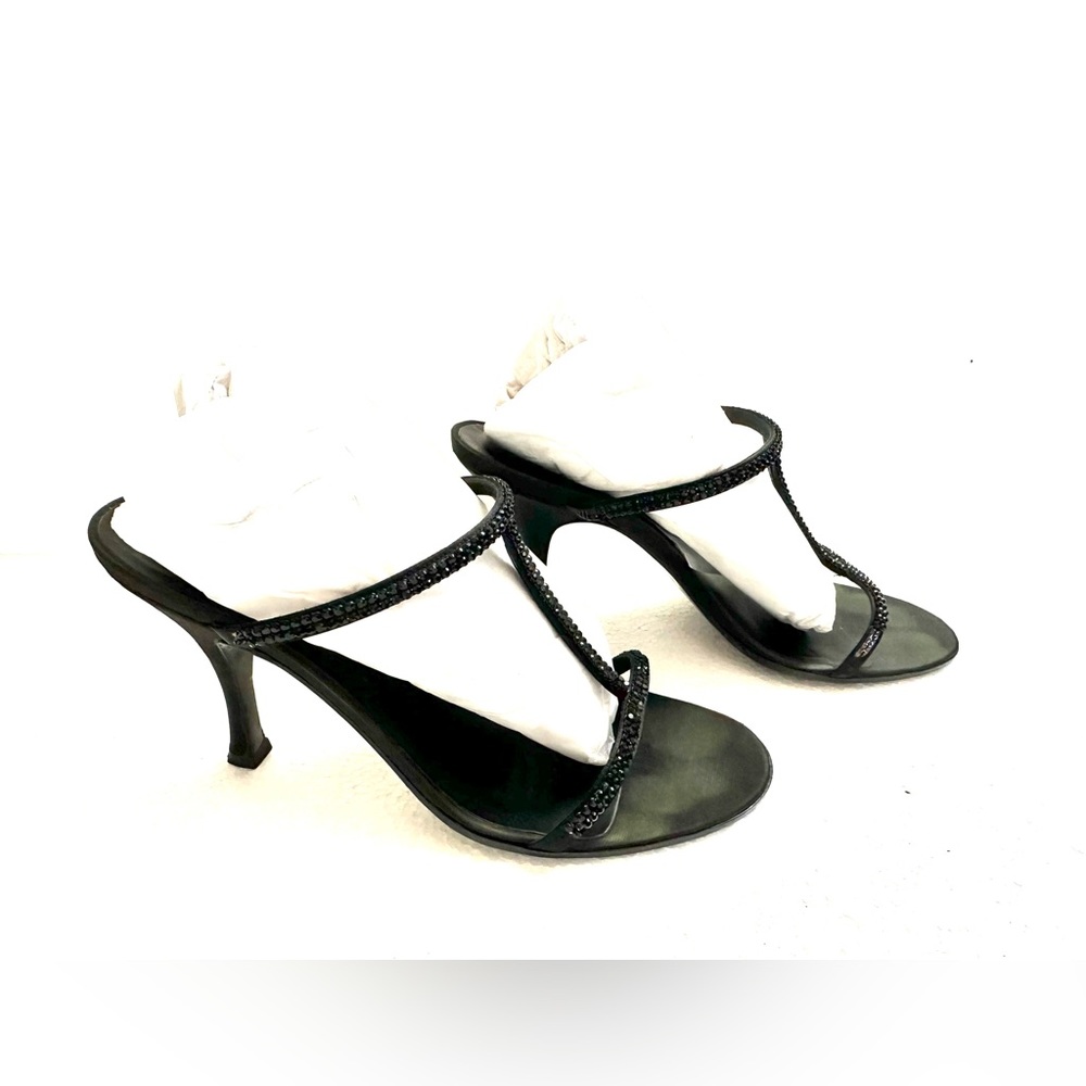 ESCADA Women’s Black Strap Bling Crystal Heels Sandals Italy Size 38 US 8